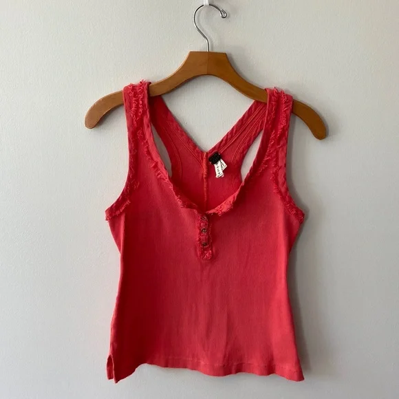 Free People We the Free Time Out Henley Tank Coral Size Small - Picture 2 of 13